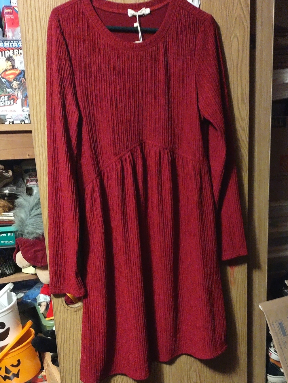 Kormei Women’s Long-Sleeve Ribbed Knit Dress in Red